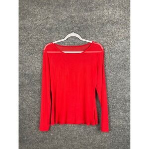 Mesh Long Sleeve Top Women XL Red Sheer Stretch Crew Neck